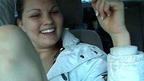 Nasty brunette girlfriend Pryce Jake masturbates her pussy in the car