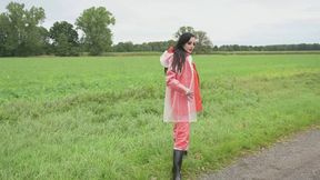 Miss Amira in AGU Adidas rainsuit and transparent raingear