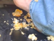 Hot blonde smashing Twinkies on pedals as she's pedal pumping
