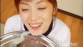 Adorable japanese bimbo is swallowing hot jizz indoors