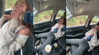 Tiny Girlfriend Soaked In Car – Wet Leggings, Intense Fingering & Multiple Squirting Orgasms