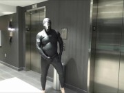 hotel movie part 6 - changed into new wetsuit & gasmask frogman cums at elevator windows