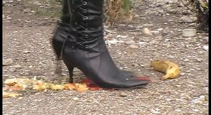 Crushing food outdoors with my high heels