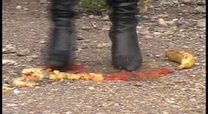 Crushing food outdoors with my high heels