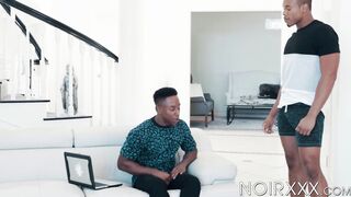 Ebony dudes Liam Cyber and Timarrie Baker engage in throat fucking and ass hammering