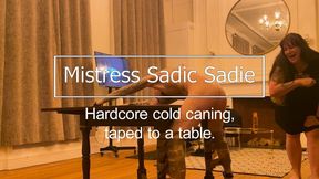 Cold caning and some cute cbt tied to a table part 2