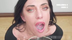 Premium Bukkake - Sabrina Ice takes 50 massive cumshots in her mouth