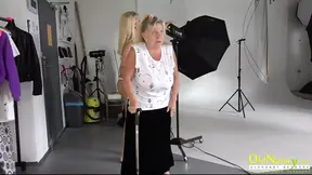 Old woman licking teen pussy