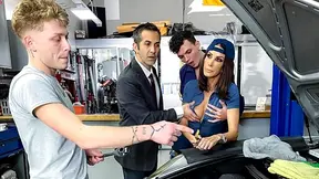 Garage mechanic fucks cheating wife while clueless husband watches his car get fixed damn