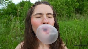 sassy bubblegum chewing brat teases outside