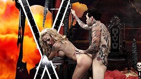 Tattooed devil Sarah Jessie gets fucked from behind after giving head