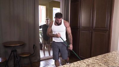 Bearded hunk sucked off by a jock before fucking him in the kitchen