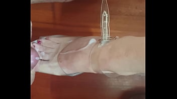 Cum on 8 inches clear high heels