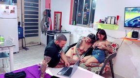 jane moscovis em uma brincadeira com o casal dna