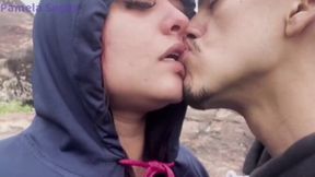 Amateur babe sucks cock and rides in public doggystyle