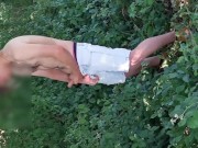 My Hairy boyfriend masturbates in the wood and got caught!!
