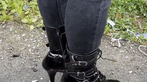 Pleaser boots destroy a Fire Truck