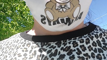 Tight yoga pants wet with pee in the park and on the street