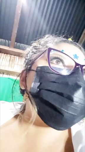 busty responds to her friends broadcasting live, while she gets dressed to go to class