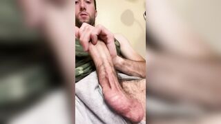 Super-naughty furry fellow flashes off his soles, gams, and squirts some fountains