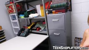 Petite blonde teen Braylin Bailey gets roughed up and deepthroats cock in office scene