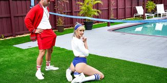 Volleyball arousing craves for trainers cock