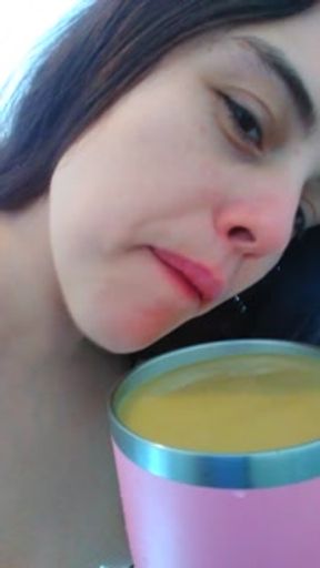 Naked Nudist Crazy White Girl Onlyfans Only FANS ManyVids Cam Slut Drinks Morning Coffee Lunatic