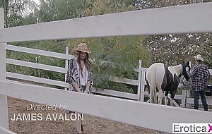 Naughty Farmgirl Fucks Big Cock Ranch Hand Outdoors - EroticaX