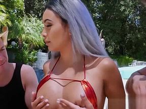 Busty beauty Aaliyah Hadid DP fucked by two horny white guys
