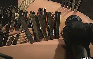 Shackled and butt plugged lesbian crawl