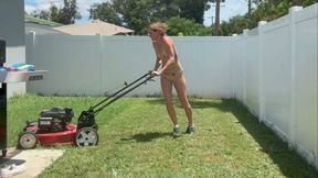 Bikini and Naked Lawn Mowing