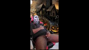 hung boy stroking big dick ghost face for halloween