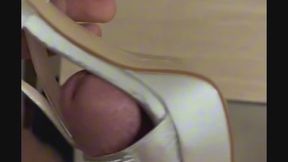 Shoejob and Fuck silver wife shoes and cum