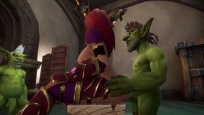 an elf has a threesome with two goblins - warcraft parody