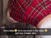 Hot cheerleader cheats on her boyfriend in class with a classmate on Snapchat and sends it to him