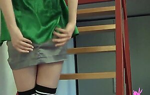 Sweet Brunette Teen Amira Rubs That Shaved Snatch On The Stairs To Orgasm!