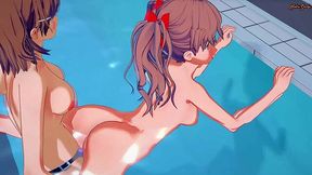 Lesbian Pool Fun with Misaka and Shirai in A Certain Magical Index Hentai