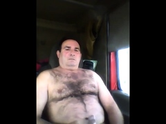 Bearded Truck Driver Jerks Off Alone