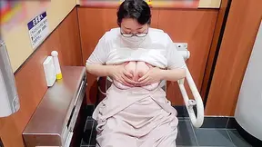 Married Woman Takes Risks Using Toys In Public Restroom