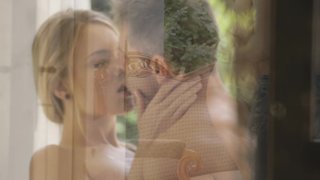 A blonde gives a sensual kiss to her lover and then she fucks