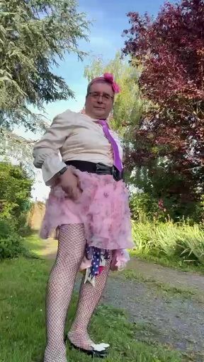 Dressed in a little pink lace skirt for an evening out