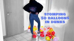 stomping 50 balloons in dunk sneakers