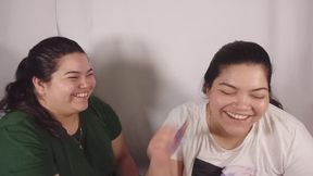 Two fat girls burp together