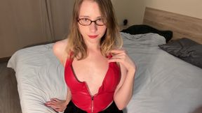Red Leather Glasses Pixie - Boob Play to Passionate Toy Ride
