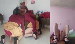 Slutty trap girl worships her dildos while locked in chastity vertical fuck 2 of 5