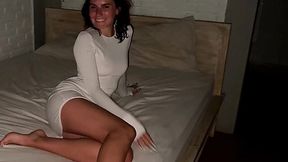 Russian taken to hotel room to creampie her pussy and piss on her tits