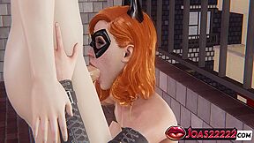 Bat Girl And Car Toon - Sexy In Black Latex Handjob For Big Dick, Balcony Blowjob, And Sitting Mouth Fuck With Cum