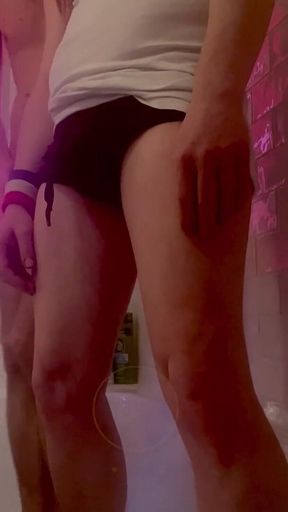 Amateur Boy Jerks-off in the Bathtub as He Watches His Flatmate Piss on Himself and Wet His T-shirt