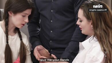 Stepdad’s big dick ruins teen pussies in creampie threesome