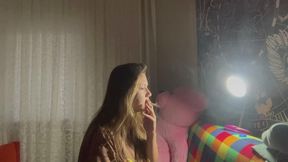 SMOKING YULIANA LAST CIGARETTE WITH NIGHTGOWN